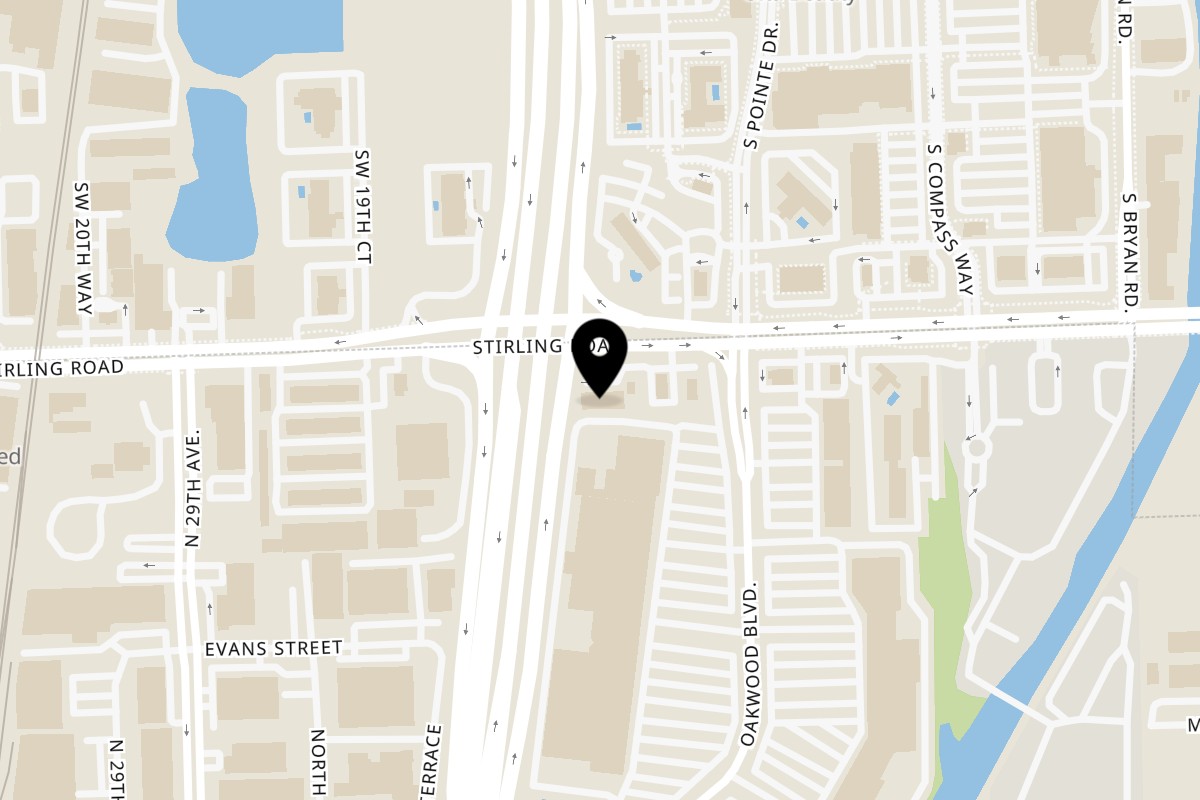 Map showing the location of Dixie BBQ Kosher Restaurant Hollywood on 2790 Stirling Rd in Hollywood